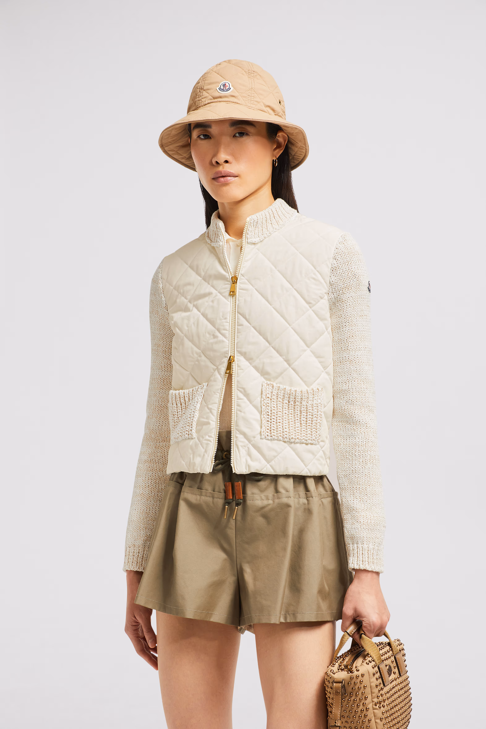 Cárdigan acolchado de algodón con cremallera Mujer Blanco Moncler 0